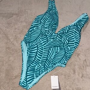 Vitamin A Teal Leaf Pattern One Piece Swimsuit